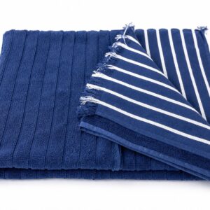 40 By 60 Inch (3.3*5 feet) Belisignature Soft & Absorbent Export Quality Pure&Luxury Cotton Bath towel  Deep Blue With Stripes Colour ,Quick Dry & Skin-Friendly Antibacterial Bath Sheet For All Purpose Use